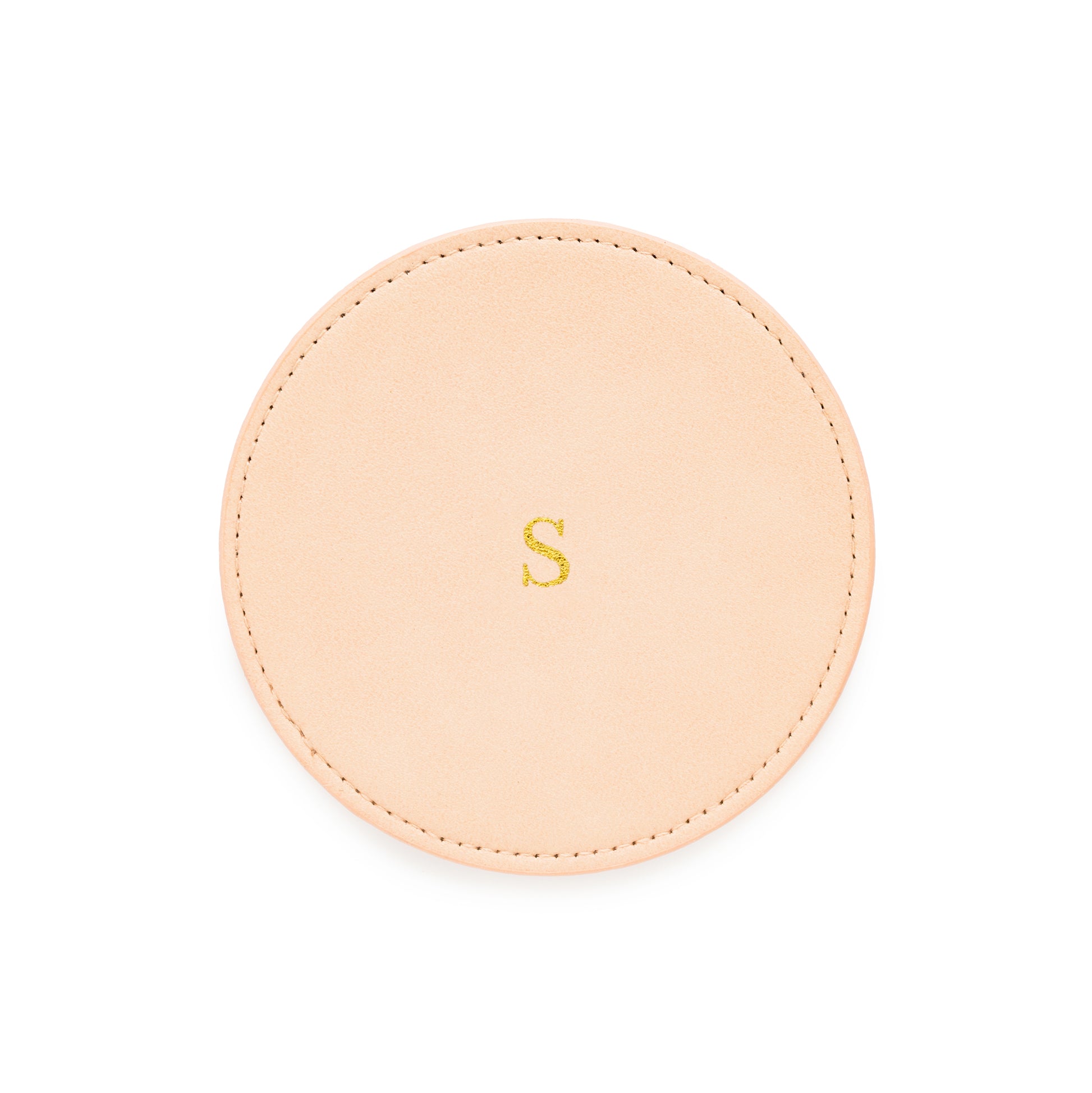 Pale pink vegan leather coasters with gold foil initial
