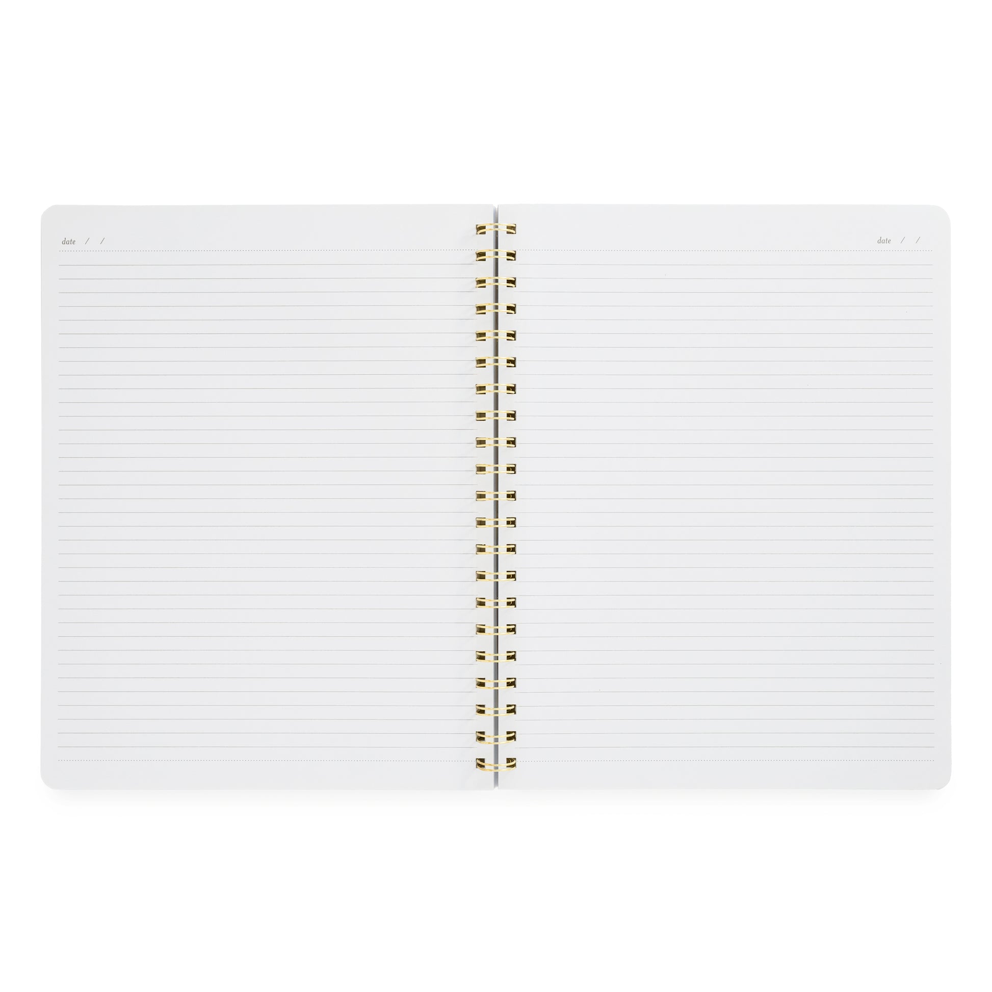 Interior spread of spiral notebook with lined pages and dates