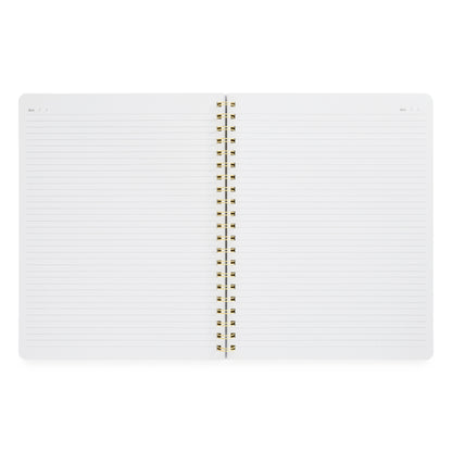 Interior spread of spiral notebook with lined pages and dates