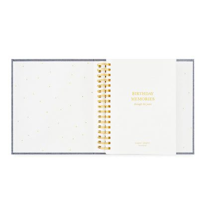 birthday book open to cover page