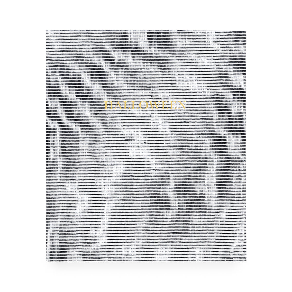 Black and white striped fabric bound book with 'halloween' in gold foil stamped on the cover