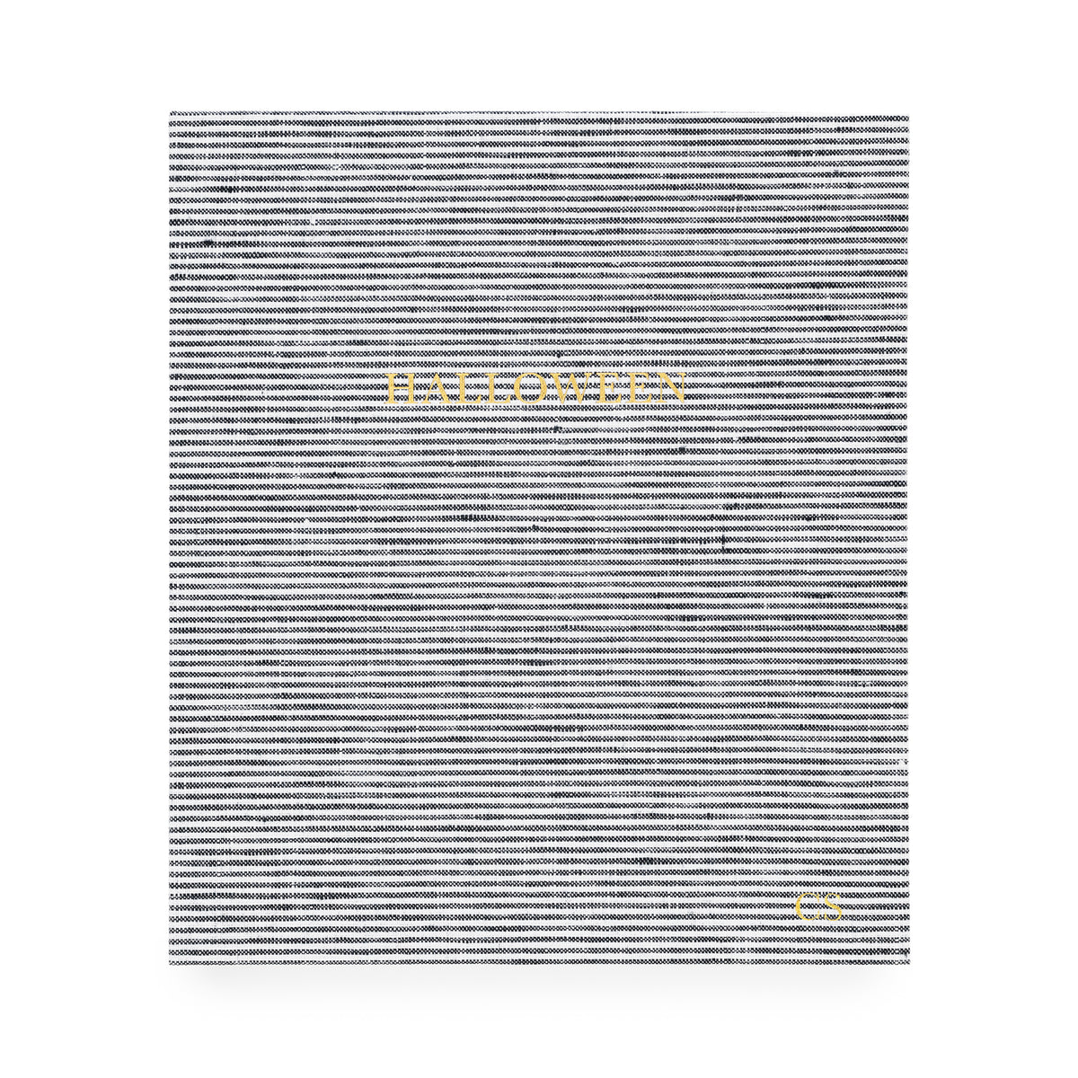 A black and white striped fabric bound keepsake book with 'halloween' on cover in gold foil