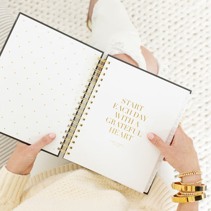 Black spiral planner grateful heart quote