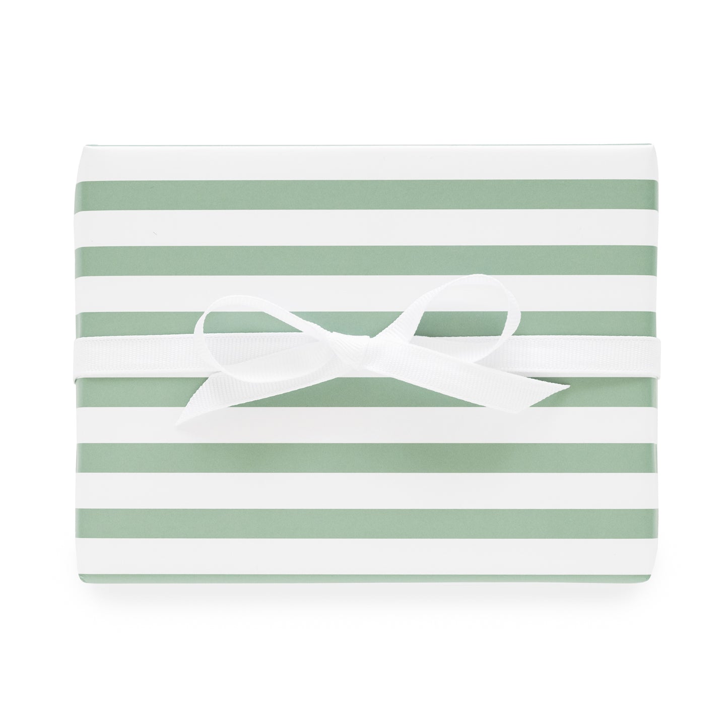 green and white striped gift wrap with white ribbon