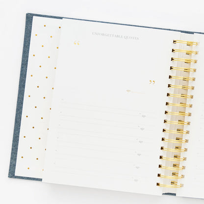 This is the interior of the baby book - a place to write unforgettable quotes.
