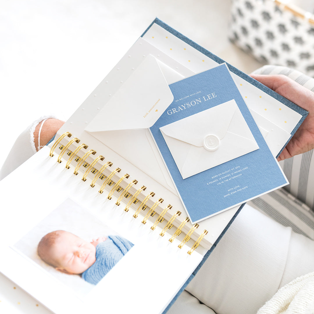 This is the interior of the baby book to hold your baby announcement. 