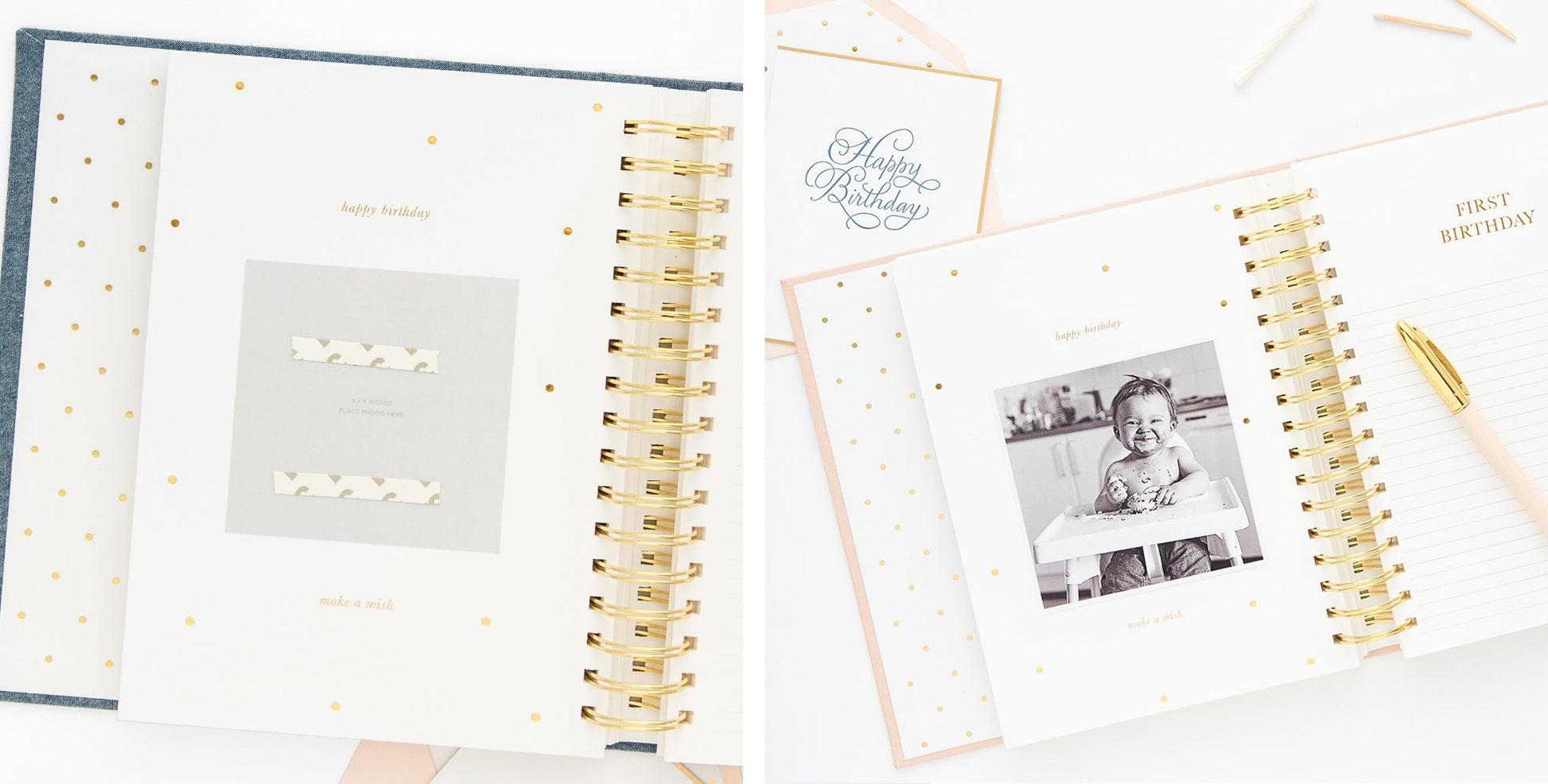inside of baby book showing happy birthday pages